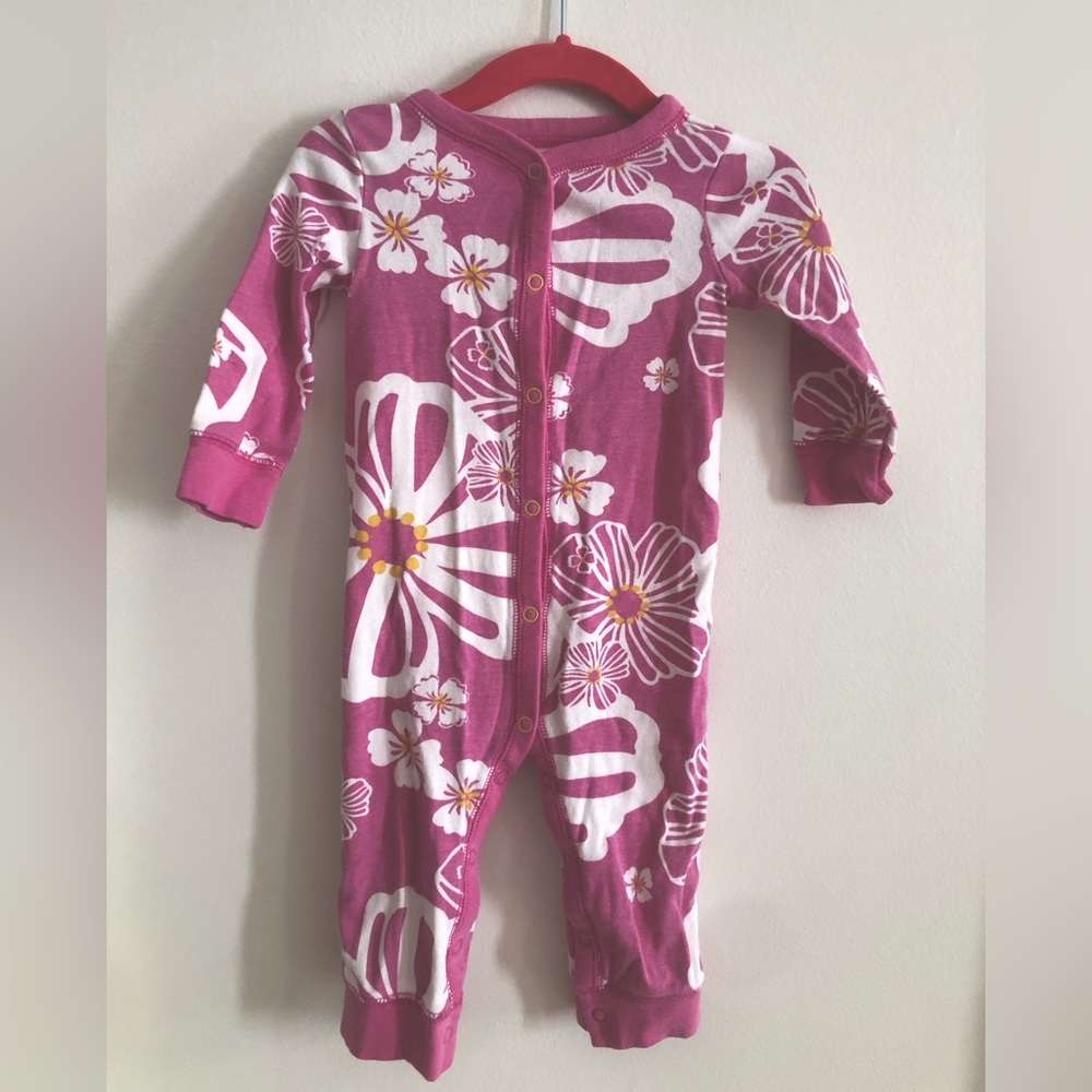 Carter’s Baby Girl Button Up Onesie - Pink Hawaiian Floral Print 9M Onesie